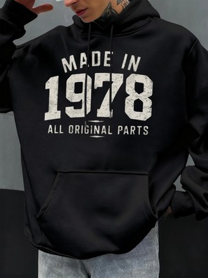 1978'DE Üretilmiştir Tüm Orijinal Parçalar Baskılı Erkek Günlük Moda Kapüşonlular Büyük Beden