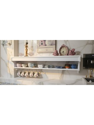 Café Royale Vintage Mutfak Rafı - Dekoratif Fincan ve Kupa Askılığı - Şık Tasarım 120CM 1. Sınıf Mdf