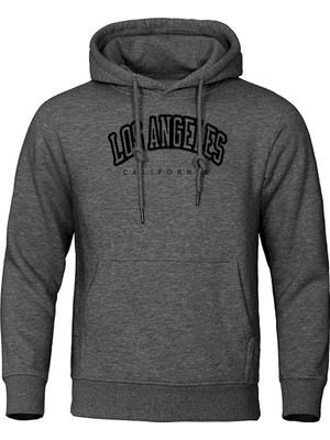 Los Angeles California Siyah Baskılı Erkek Kazak Hipster Sıcak Kapşonlu Hip Hop Crewneck Kapü