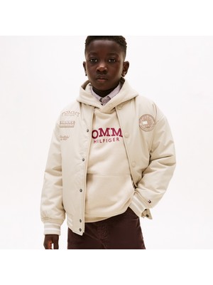 Tommy Hilfiger Padded Graphic Bomber Çocuk Bej Ceket.aby