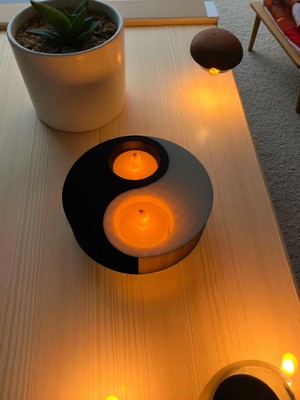 Todekora Yin Yang Tealight Mumluk | Siyah-Beyaz Dekoratif Mum Tutucu