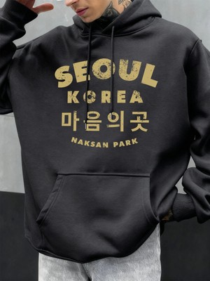 Seul Kore Mektup Baskılar Erkekler Hoody Sonbahar Polar Kapüşonlular Hip Hop Büyük Boy Sokak