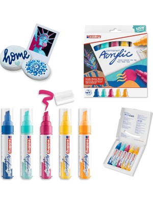 Braventa Collection Edding 5000 Akrilik Işaretleyici Geniş - Çok Renkli - Akrilik Boya Işaretleyicileri 5'li Paket (Soyu