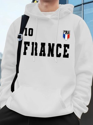 Fransa Bayrağı Mektup Baskı Hoodie Erkek Kış Polar Sıcak Kazaklar Koşu Cep Kazak Sportif Gevş