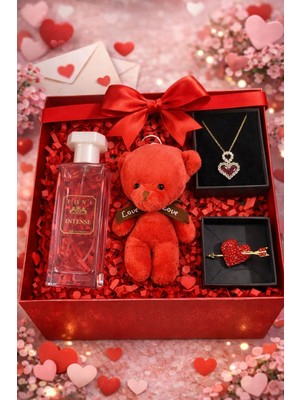 Pulinin Dükkanı Sevgililer Günü Özel Hediye Kutusu – Ayıcıklı Anahtarlık, Parfüm, Taşlı Kalp Kolye ve Broş Takı Seti
