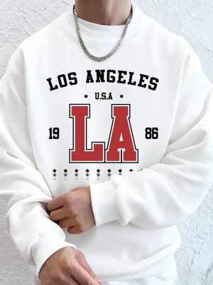 1986 Los Angeles Abd Baskı Erkekler Tişörtü Kış Polar Sıcak Hoodie Kore Gevşek Bisiklet Yaka