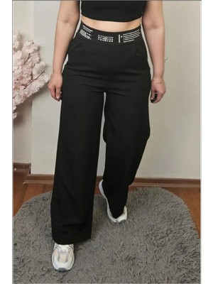 Madame Butik Beli Lastikli ve Fermuarlı Ithal Kumaş Palazzo Pantolon