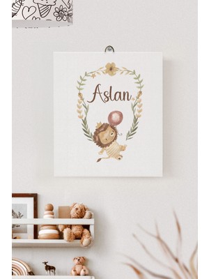 Lilabio Isme Özel Çocuk Odası Kanvas Tablo Aslan (17X21 Cm)