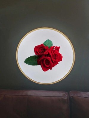 Gökyüzü Panel Kırmız Güler Avize, Gold Ledli Tavan Armatür 45W, Beyaz Işık 7000K - 50CM Avize Yuvarlak LED Lamp