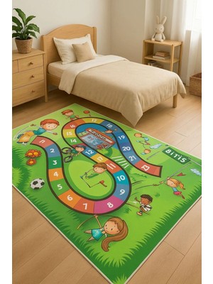 Yarış Pisti Çocuk Odası Oyun Halısı Yeşil