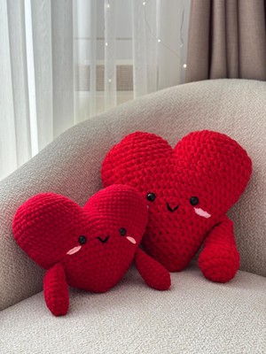 Luma Desingss Örgü Kalpli Yastık - Puffy Yastık - Sevgililer Günü Kalpli Hediye Yastık - Love Yastık 2 Adet