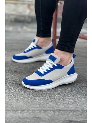 Zapatos WG063 Erkek Günlük Bağcıklı Triko Süet Spor Sneaker Ayakkabı Tsbt - Bej/mavi