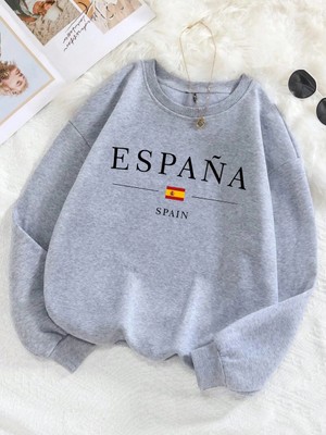 Ispanya Ispanya Bayrağı Tasarım Bayan Y2K Tişörtü Tüm Maç Gevşek Kazak Sonbahar Polar Sokak Ş