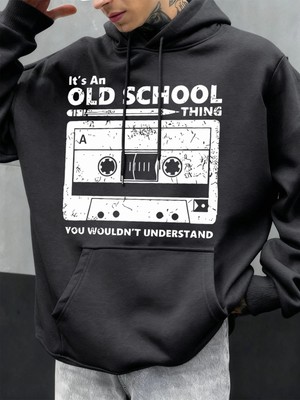 Eski Okul Tarzı Baskılı Erkek Kapüşonlu Sweatshirt Sonbahar Hip Hop Kapüşonlu Günlük Polar Sp