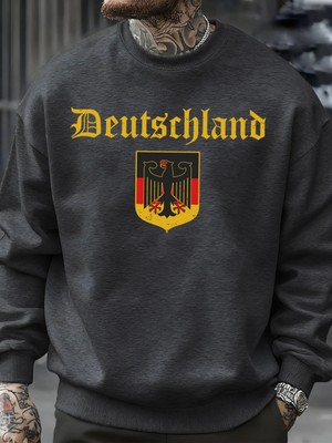 Almanya Ulusal Amblem Desen Erkekler Spor Yumuşak Büyük Boy Kazak Rahat Moda Kazak Sonbahar E