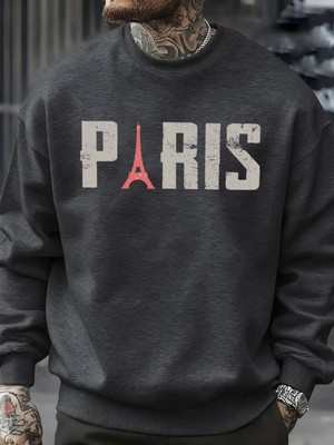 Ünlü Paris Kulesi Desen Kazak Erkekler O-Boyun Giysileri Sonbahar Polar Retro Kazak Gevşek Un