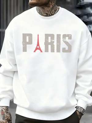 Ünlü Paris Kulesi Desen Kazak Erkekler O-Boyun Giysileri Sonbahar Polar Retro Kazak Gevşek Un