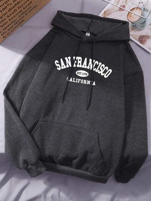 Sanfrancisco EST.1776 Kaliforniya Mektup Baskı Kadın Kapüşonlular Hip Hop Gevşek Hoody Kapşon