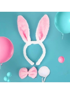 Shoplet Buğz Tavşan Kostüm Seti Taç Papyon Kuyruk Pembe Renk