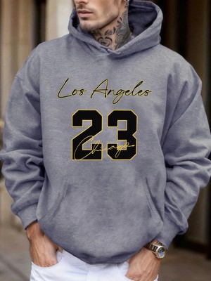 Los Angeles Chicago Numara 23 Baskı Polar Sonbahar Kapşonlu Erkek Günlük Cepli Spor Giysileri