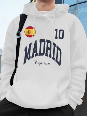 Madrid Ispanya Bayrağı Mektup Baskılar Kapüşonlular Erkekler Kış Polar Sıcak Kazaklar Koşu Ce