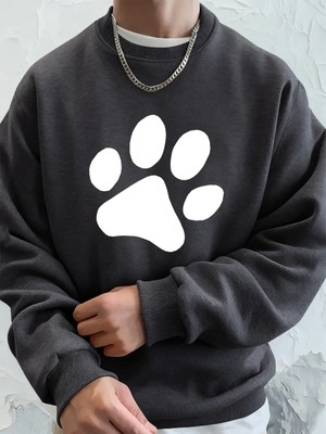 Basit Taban Desenli Baskılı Erkek Sweatshirt Kışlık Bol Kapüşonlu Spor Bisiklet Yaka Polar Sı