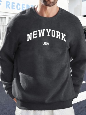 New York Abd Baskılı Erkekler Için O-Yaka Moda Kazakları Polar Sonbahar Sweatshirt Sokak Günl