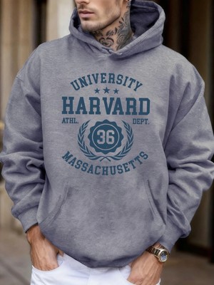 Üniversite Harvard Massachusetts Baskı Sonbahar Yumuşak Kapüşonlu Üst Erkek Polar Gevşek Kaza