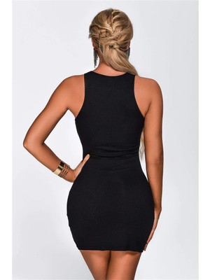 İlkyaz Fashion Ieg™ Bayan Zincirli Siyah Mini Elbise