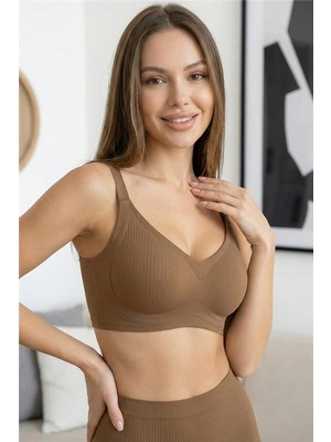 Pijama Evi Kahve Soft Blush Silkair Lazer Kesim Balensiz Sütyen - Kopçalı, Ayarlanabilir Askı, Iz Yapmayan