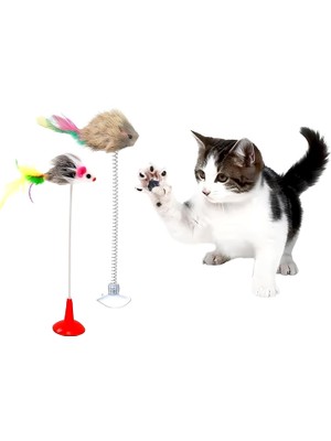 Hype Store Kanji 2'li Vantuzlu Tüylü Fareli Kedi Oyuncağı Seti – Hareketli, Esneyen, Çanlı ve Etkileşimli Peluş