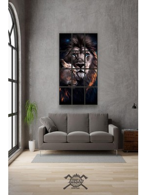 Pi Dekorasyon 12 Parça Sevgili Aslan Çerçeve Görünümlü Mdf Tablo Duvar Süsü Hediyelik Eşya (45CM x 85CM)