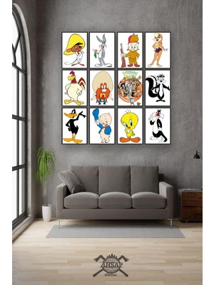 Pi Dekorasyon 12 Parça Lonely Tunes Çerçeve Görünümlü Mdf Tablo Duvar Süsü Hediyelik Eşya Yeni