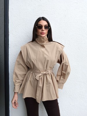 Esra Helvacı Dik Yaka Kuşaklı Trench