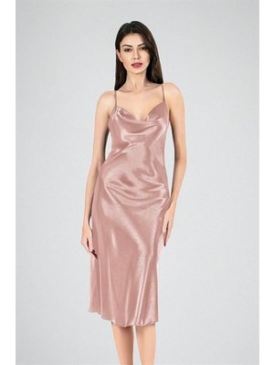 İlkyaz Fashion Ieg™ Uzun Gecelik Degaje Vizon