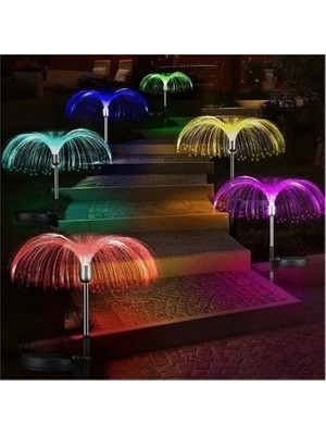 Gaman 2'li Kazıklı Dekoratif Solar Bahçe Aydınlatması Fiber Optik 7 Renk Rgb Çiçek Görünümlü Bahçe Dekor