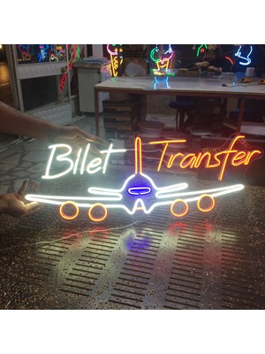 Neonled Bilet Transfer Neon LED Kurumsal Logo & Yazı (Uçak, Seyahat, Acenta, Travel Konsept) Dekoratif Aydınlatma
