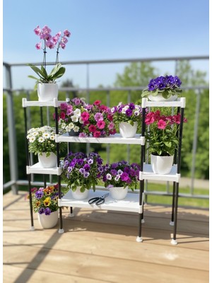 Lider Tunç Tuniva Luna Modern Tasarım Basamaklı Çiçeklik Standı - Çok Amaçlı Balkon ve Iç Mekan Rafı