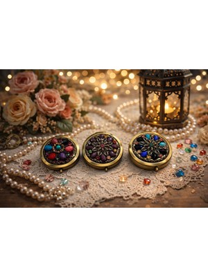 Seymen Bıçakçılık 3’lü El Işlemeli Pirinç Kaplama Çift Taraflı Kompakt Cep Aynası – Vintage Tasarım, Hediyelik