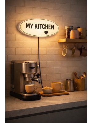 Dekor Atölye My Kitchen Yazılı LED Duvar Lambası | Mutfak & Kahve Köşesi Dekoratif Aydınlatma