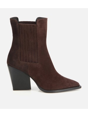 Hotiç 01BOH312840A480 KADIN Süet Deri Kahverengi Sivri Burunlu Lastik Detaylı Topuklu Bot