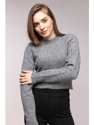 Saade Gri Bisiklet Yaka Basic Yumuşak Dokulu Triko Kazak Std