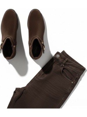 Ne&Ve Shoes Kahve Kadife Antik Toka Aksesuarlı Kadın Içten Fermuarlı Bot