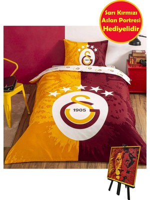 Taç Lisanslı Galatasaray 5. Yıldız Tek Kişilik Nevresim Takımı Mini 3D Portre Hediyeli