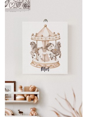 Lilabio Isme Özel Çocuk Odası Kanvas Tablo Atlıkarınca (17X21 Cm)