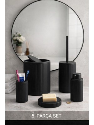 Kaia Life Çöp Kovası, Tuvalet Fırçası, Sabunluk 5 Parça Banyo Seti