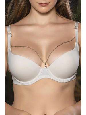 İlkyaz Fashion Ieg™ Günlük Kullanıma Uygun Ekru Zincir Aksesuarlı Yarım Push-Up Sütyen,destekli, Düşük D