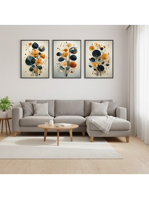 Bfm Dijital Baskı Merkezi Lüks Görünümlü Soyut Geometrik 3 Parça Duvar Tablosu – Salon ve Ofis İçin Şık Dekor