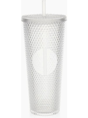 Hype Store Efe Mark Kristal Desen 750 ml Pipetli Soğuk Içecek/kahve Bardağı Beyaz
