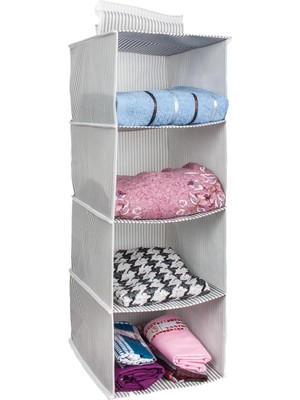 Shoplet Buğz Dolap Içi Düzenleyici Katlanabilir Çok Amaçlı 4 Bölmeli Çizgili Bez Organizer (Siyah)